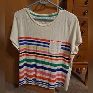 Talbots Rainbow/Multi-Color Striped Short-Sleeve Top - Size Womens L